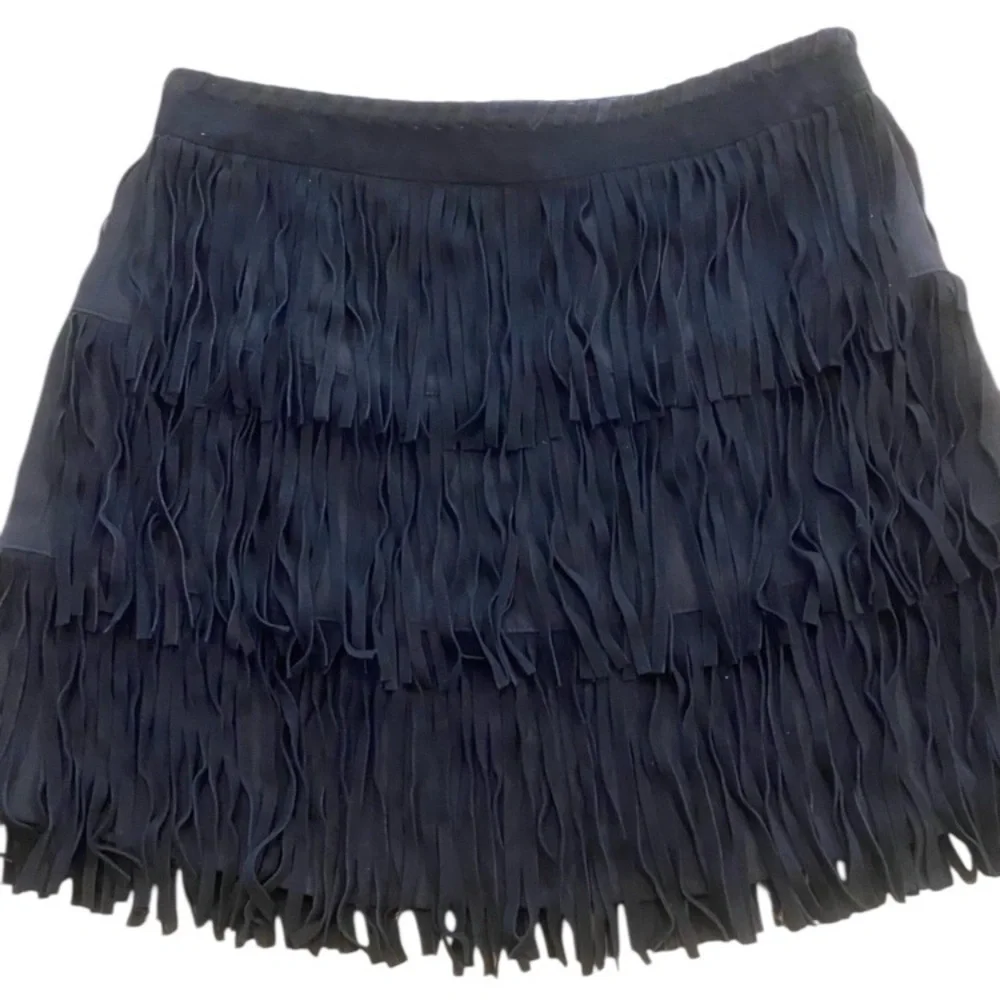 Kate Spade Leather Fringe Black Mini Skirt New without Tag size 10